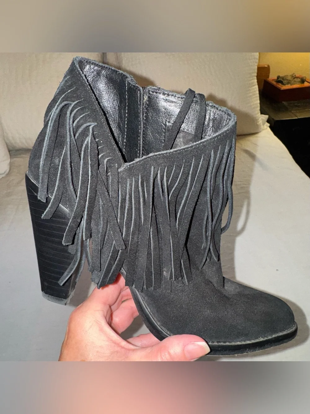 Jessica Simpson Fringe Suede Ankle Booties - Black